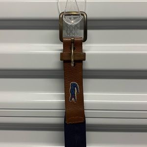 Lacoste stretch belt leather navy blue adjustable flex fit dress preppy vintage